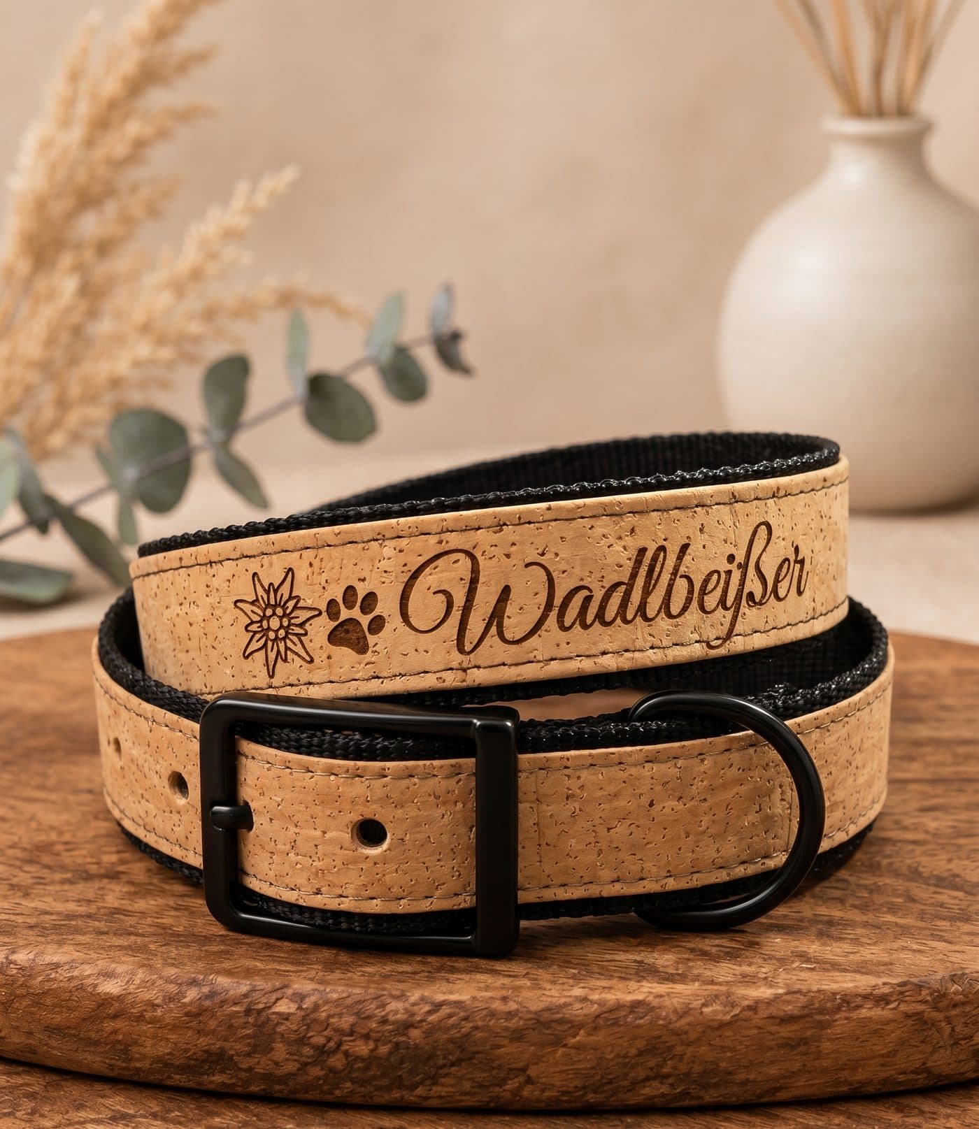 Wadlbeißer Kork-Hundehalsband mit Laser-Gravur