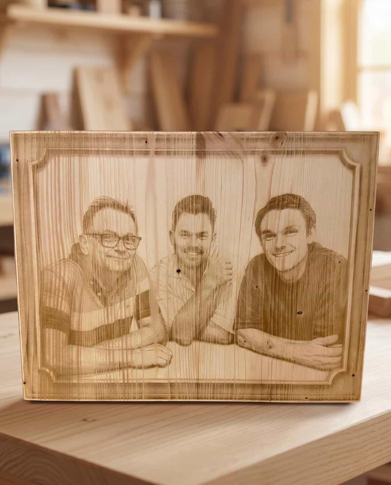 Familienfoto als Lasergravur auf Holz
