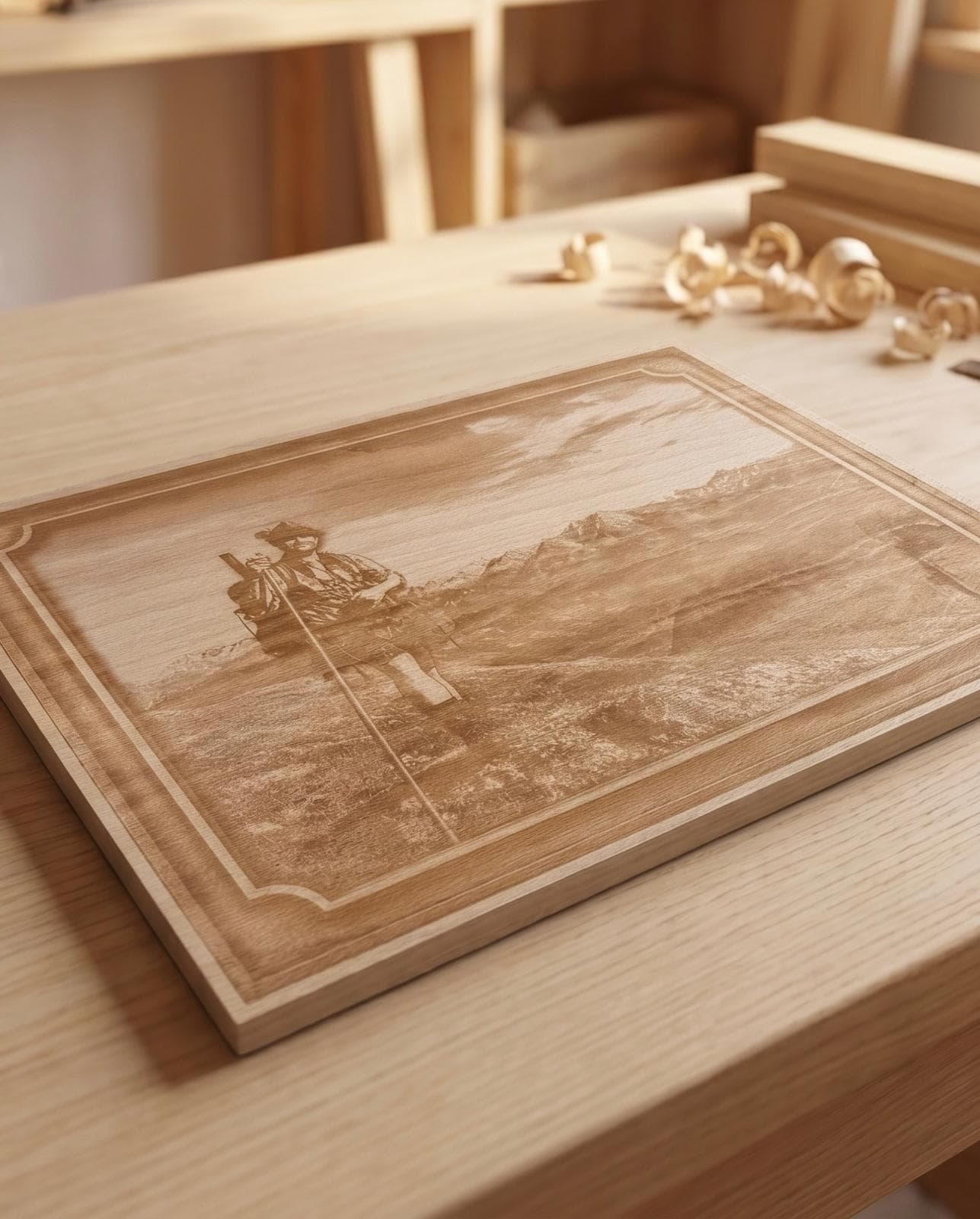 Bergmotiv auf Holz